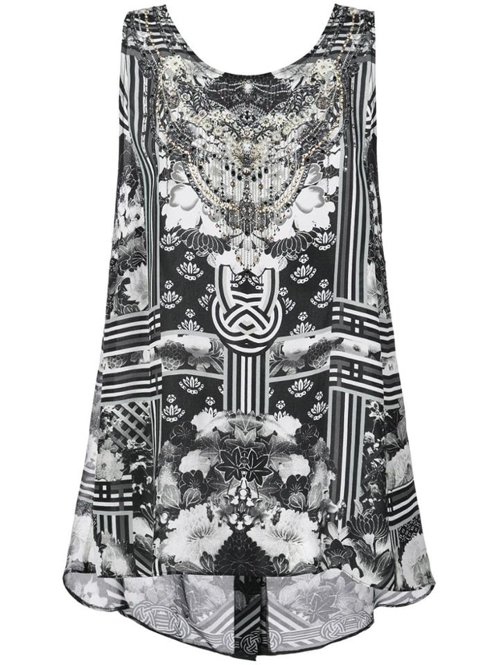 Camilla Printed Button Back Top - Black