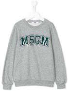 Msgm Kids - Embroidered Logo Plaque Sweatshirt - Kids - Cotton - 12 Yrs, Grey