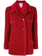 Chanel Pre-owned Cc Logos Button Long Sleeve Coat Jacket - Red