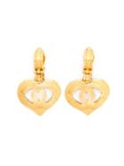 Chanel Vintage Heart Logo Clip-on Earrings, Women's, Yellow/orange