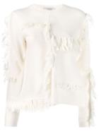 Stella Mccartney Asymmetric Fringed Knitter Sweater - White