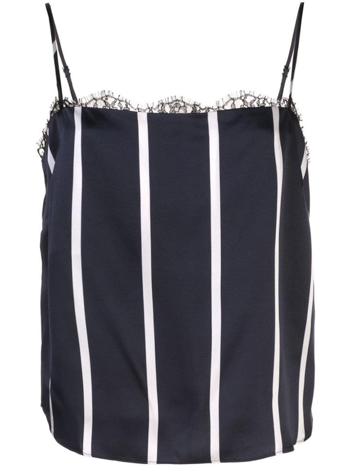 Fleur Du Mal Striped Square Neck Lace Cami - Blue