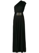 Elisabetta Franchi One-shoulder Pleated Gown - Black