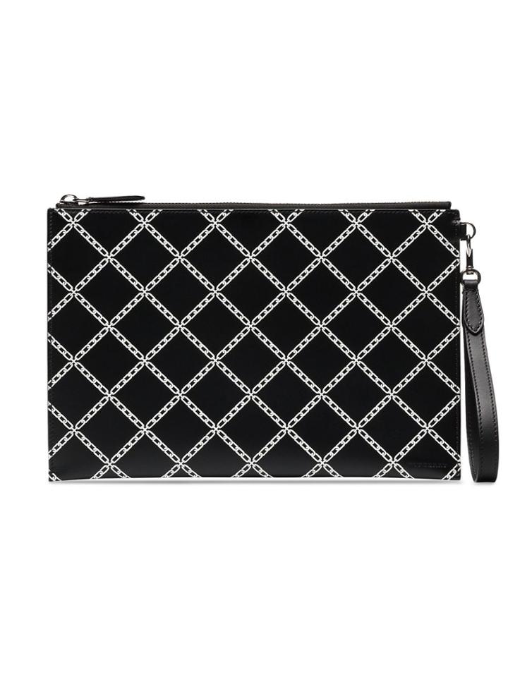 Burberry Black And White Edinburgh Check Leather Zip Pouch