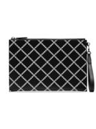 Burberry Black And White Edinburgh Check Leather Zip Pouch