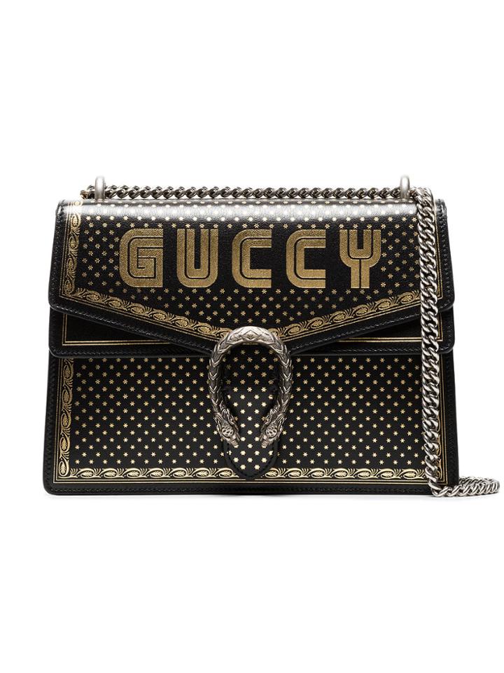 Gucci Black And Metallic Gold Dionysus Medium Leather Bag