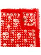 Alexander Mcqueen Skull Print Scarf, Men's, Red, Silk/modal