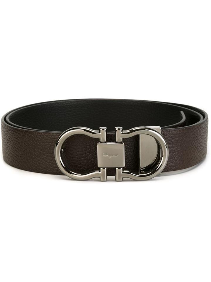 Salvatore Ferragamo Gancini Buckle Belt, Men's, Size: 110, Brown, Calf Leather