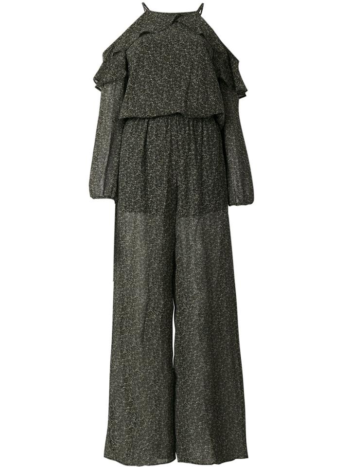 Michael Michael Kors Open Shoulder Ruffle Jumpsuit - Green