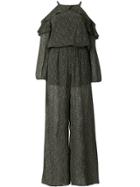 Michael Michael Kors Open Shoulder Ruffle Jumpsuit - Green