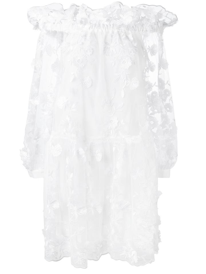 Alberta Ferretti - Lace Off-the-shoulder Dress - Women - Silk/polyester/acetate/other Fibers - 42, White, Silk/polyester/acetate/other Fibers