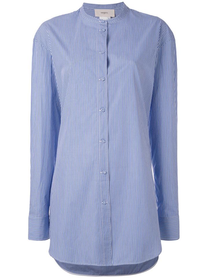 Ports 1961 - Pinstripe Cape Sleeve Shirt - Women - Cotton - 40, Blue, Cotton