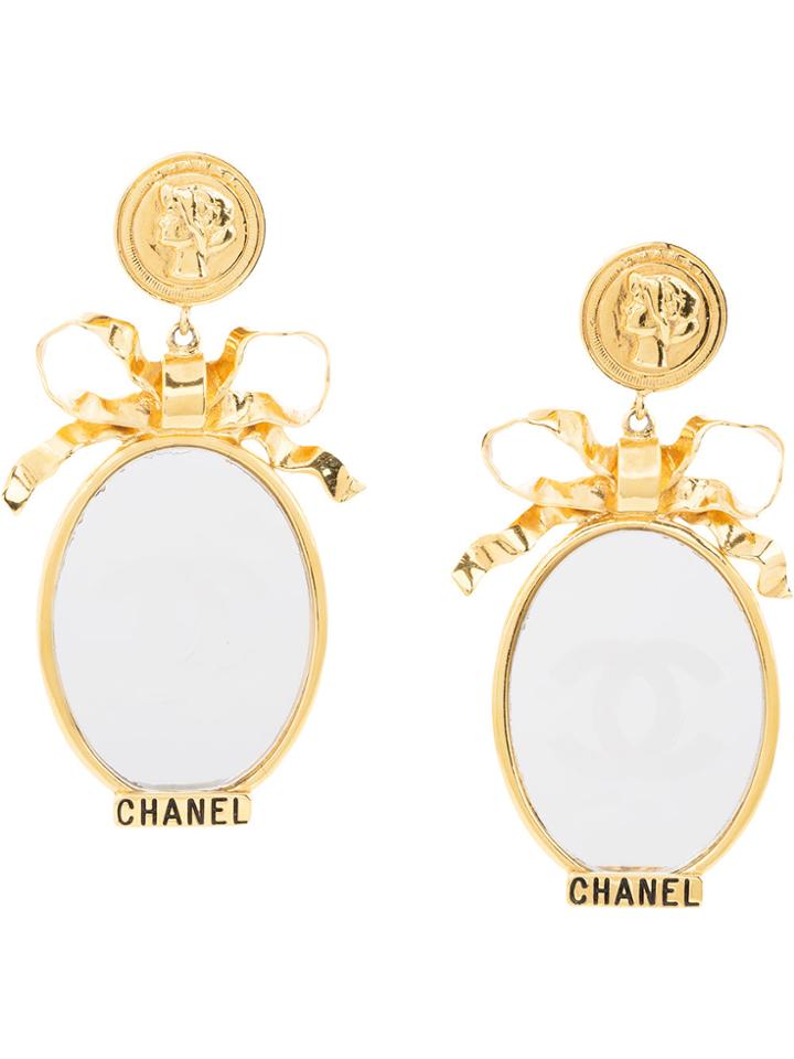 Chanel Vintage Dangling Mirror Earrings - Metallic