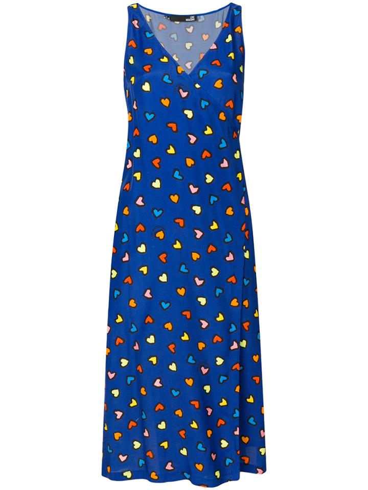 Love Moschino Heart Print Midi Dress - Blue