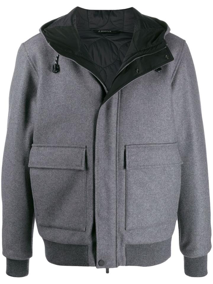 Z Zegna Hooded Felt Coat - Grey