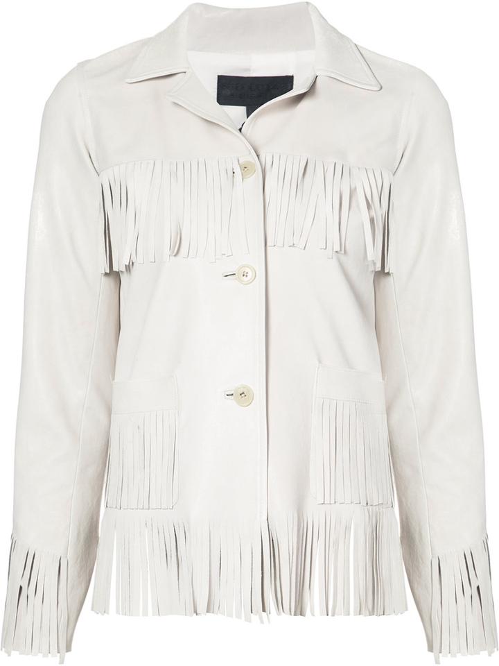 Nili Lotan - Fringed Leather Jacket - Women - Lamb Skin - 4, Women's, Grey, Lamb Skin
