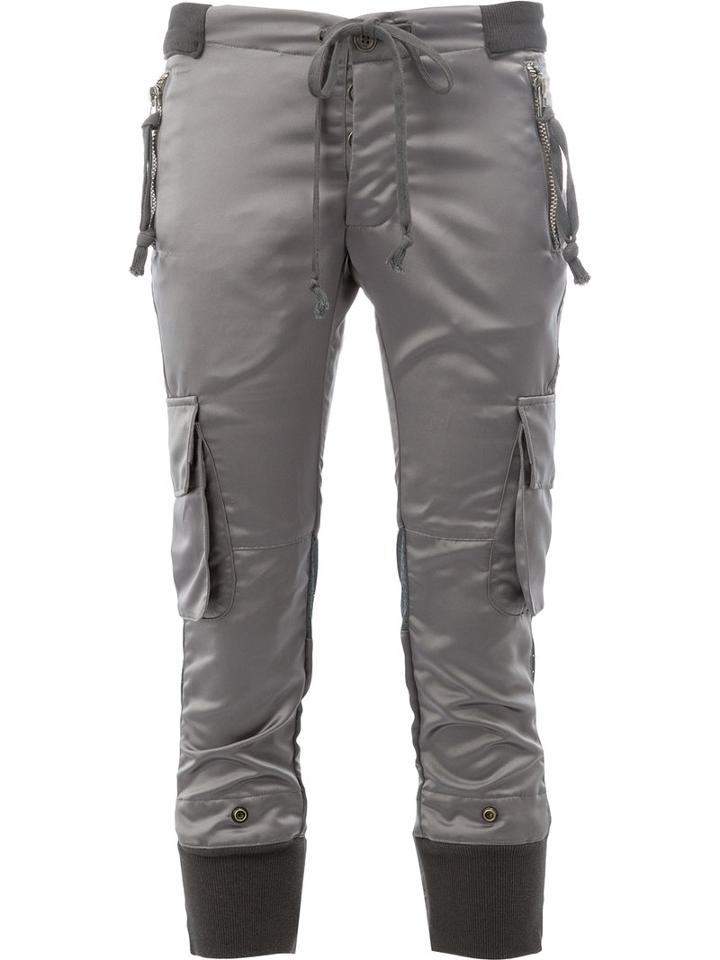 Greg Lauren Cargo Cropped Trousers, Women's, Size: 1, Grey, Cotton/polyester/spandex/elastane/satin
