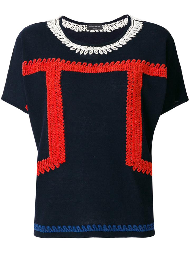 Roberto Collina Embroidered Short-sleeve Top - Pink & Purple
