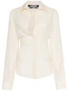 Jacquemus V-neck Fitted Waist Linen Cotton Blend Shirt - White