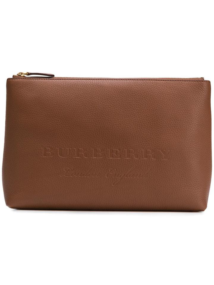 Burberry Large Embossed Zip Pouch - Brown