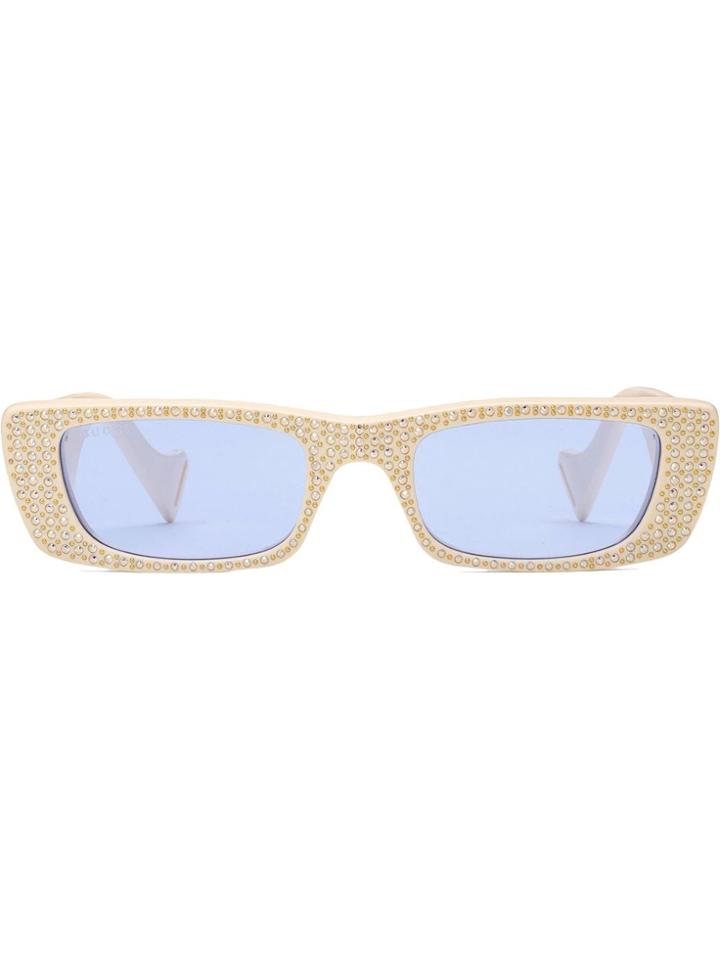 Gucci Eyewear Embellished Rectangular Sunglasses - White