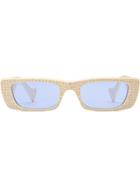 Gucci Eyewear Embellished Rectangular Sunglasses - White