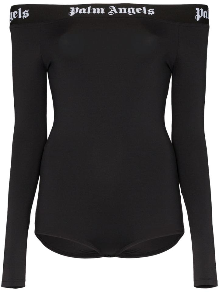 Palm Angels Off The Shoulder Long Sleeve Bodysuit - Black