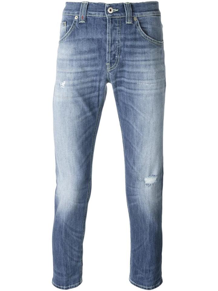 Dondup Stonewash Effect Cropped Slim Fit Jeans, Men's, Size: 31, Blue, Cotton/polyester
