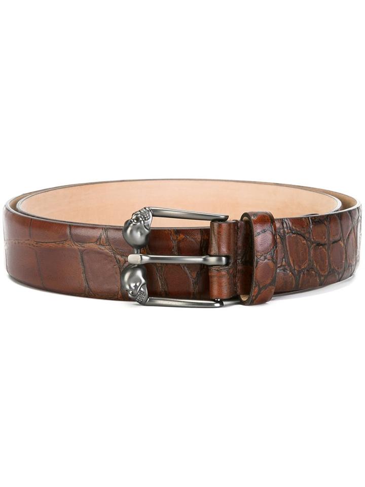 Alexander Mcqueen Skull Buckle Belt, Men's, Size: 105, Brown, Leather/metal