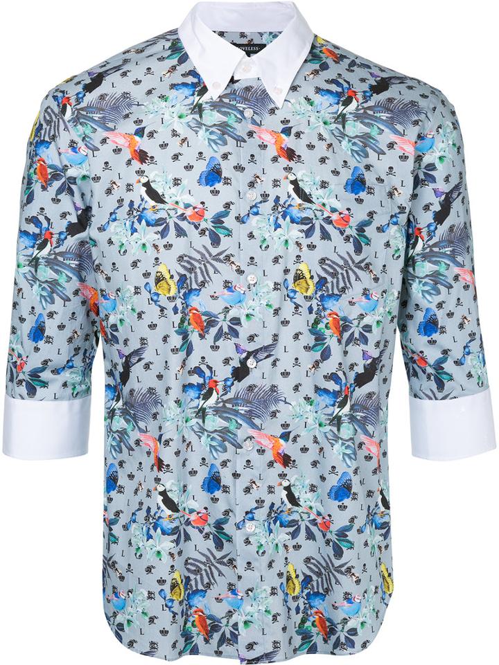 Loveless - Birds Printed Shirt - Men - Cotton - 3, Blue, Cotton