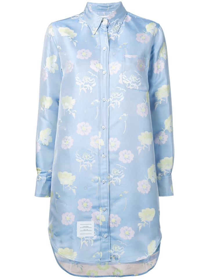Floral Print Dress - Women - Silk - 42, Blue, Silk, Thom Browne