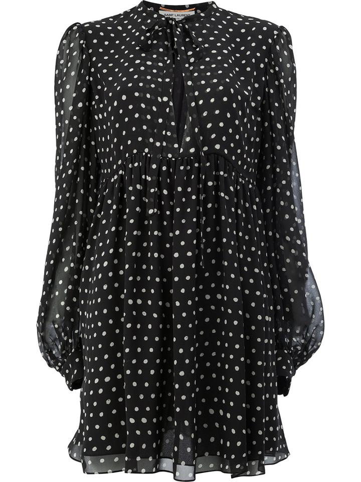 Saint Laurent - Polka Dot Neck Tie Dress - Women - Silk - 40, Black, Silk