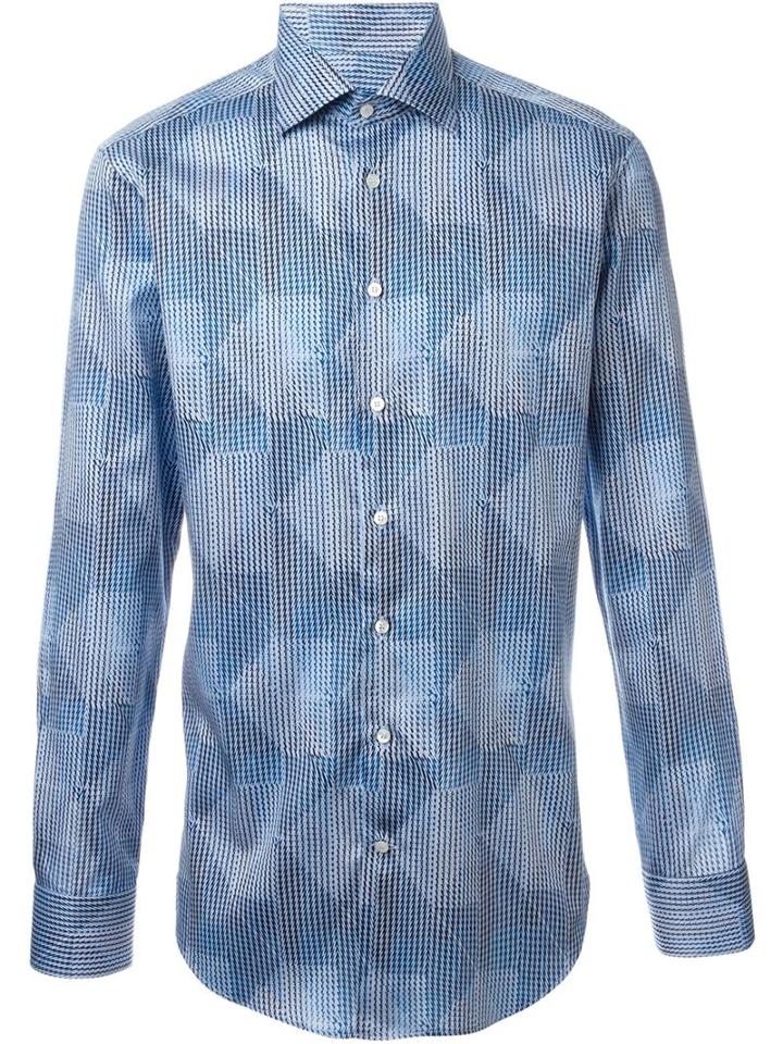 Etro Abstract Print Shirt, Men's, Size: 38, Blue, Cotton