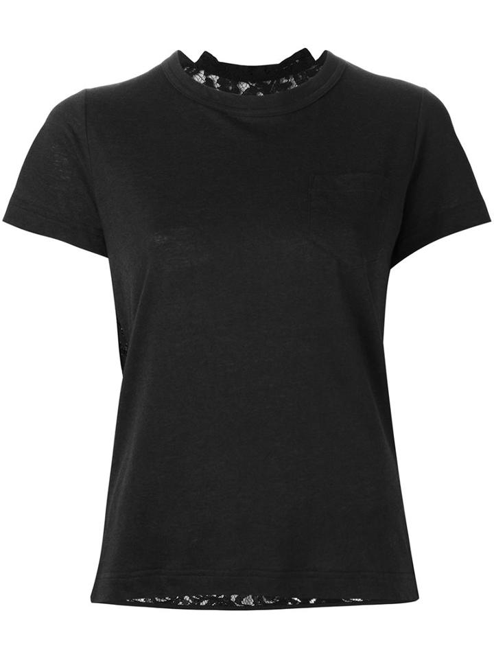 Sacai Lace Insert T-shirt, Women's, Size: 2, Black, Linen/flax/cotton/polyester/nylon