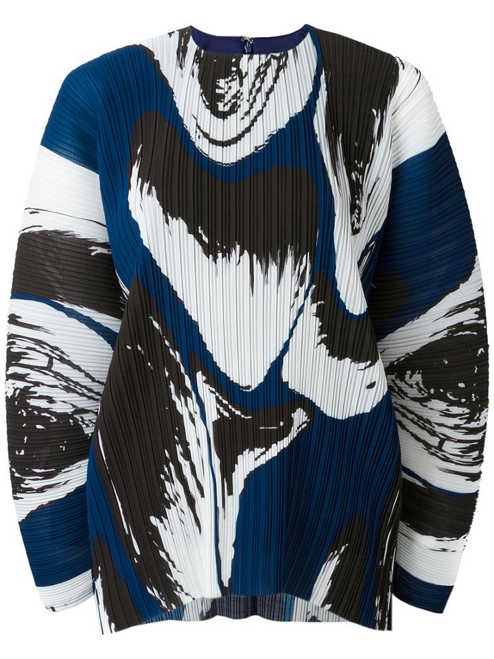 Solace - 'una' Printed Plissé Top - Women - Polyester - 6, Women's, Blue, Polyester