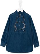 Ermanno Scervino Junior Embellished Bib Shirt, Girl's, Size: 10 Yrs, Blue