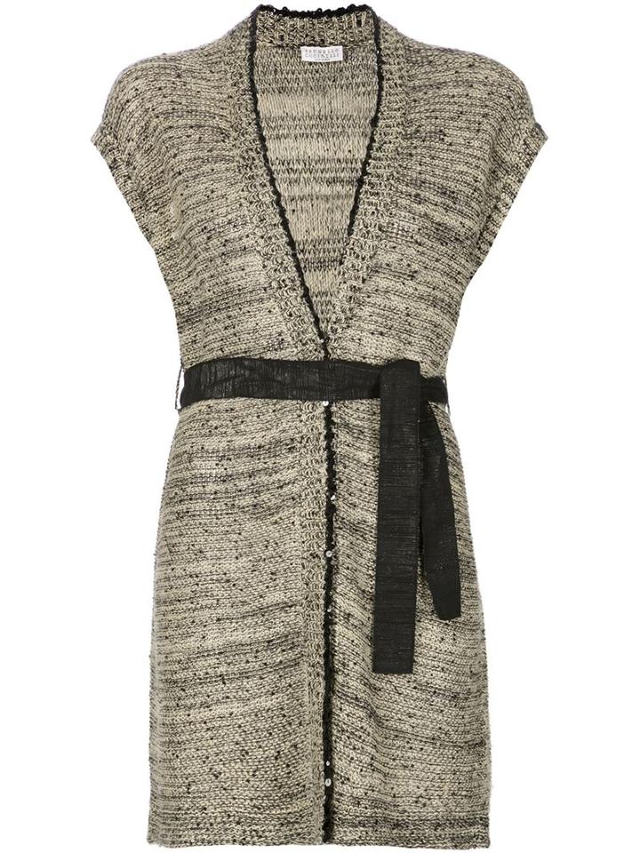 Brunello Cucinelli Shortsleeved Belted Cardi-coat, Women's, Size: L, Nude/neutrals, Hemp/linen/flax/silk/polyamide