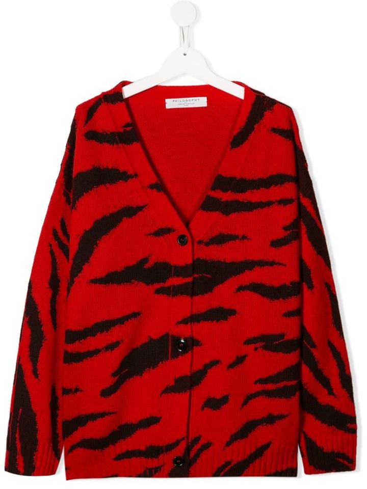 Philosophy Di Lorenzo Serafini Kids Teen Animal Print Cardigan - Red