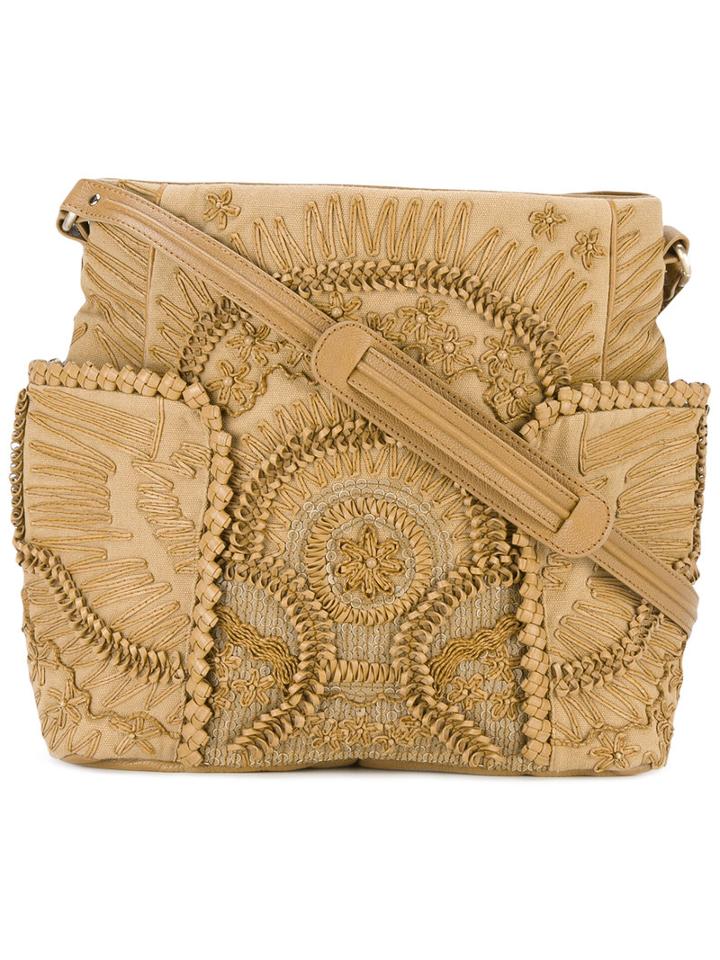 Jamin Puech - Leather-appliquéd Shoulder Bag - Women - Cotton/leather/pvc - One Size, Nude/neutrals, Cotton/leather/pvc