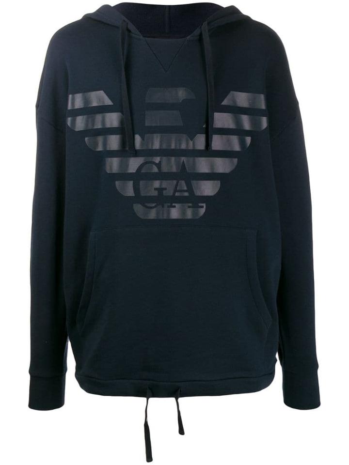 Emporio Armani Logo Printed Hoodie - Blue