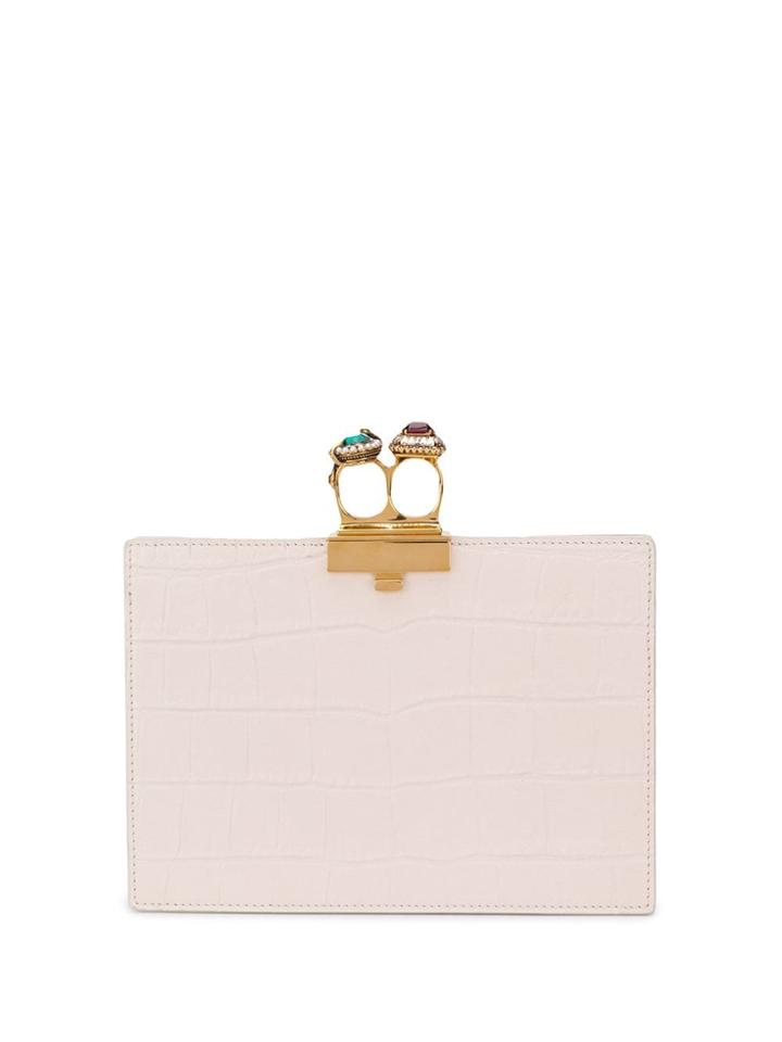 Alexander Mcqueen Double Ring Jewel Flat Clutch - White