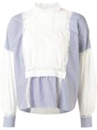 Sacai Striped And Lace Panelled Top, Women's, Size: 3, Blue, Cotton/polyester