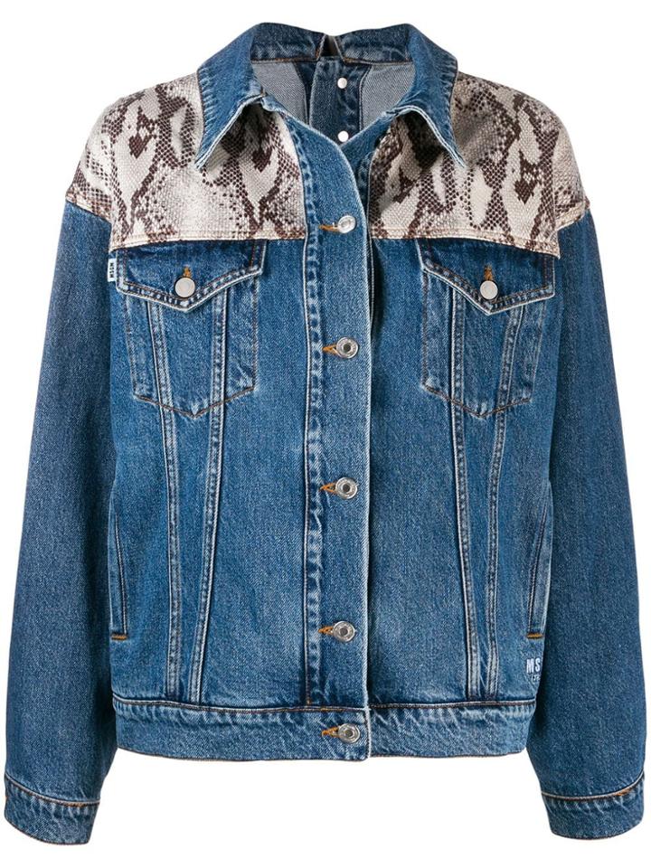 Msgm Python Print Denim Jacket - Blue