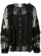 Oscar De La Renta - Sheer Sleeves Blouse - Women - Silk/cotton/spandex/elastane - 6, Black, Silk/cotton/spandex/elastane