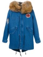 Mr & Mrs Italy - Denim Mid Parka - Women - Cotton/fox Fur/racoon Fur/glass - Xs, Blue, Cotton/fox Fur/racoon Fur/glass