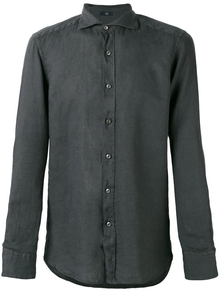 Fay - Long Sleeve Shirt - Men - Linen/flax - 43, Grey, Linen/flax