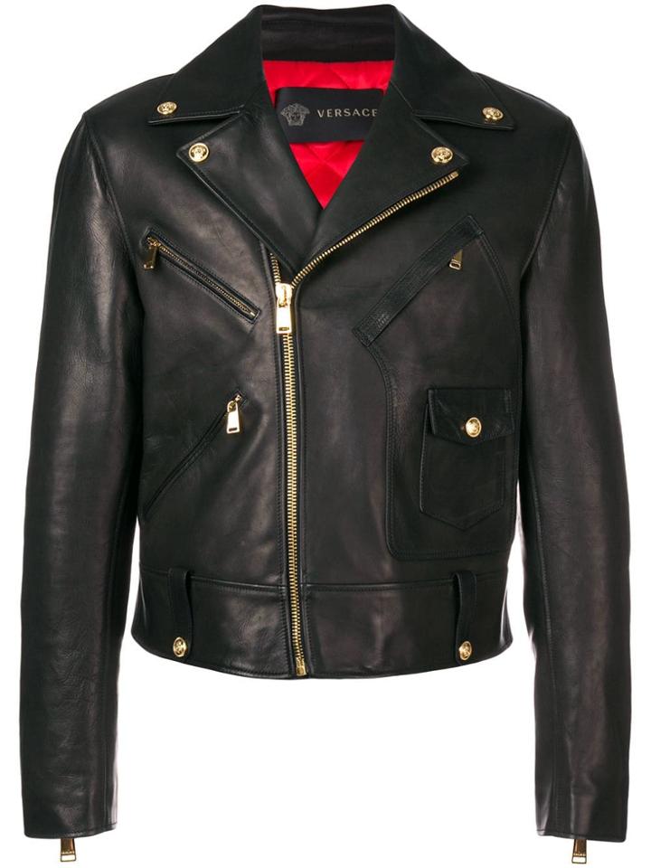 Versace Calf Leather Biker Jacket - Black