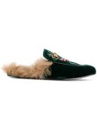 Gucci Embroidered Velvet Mules - Green