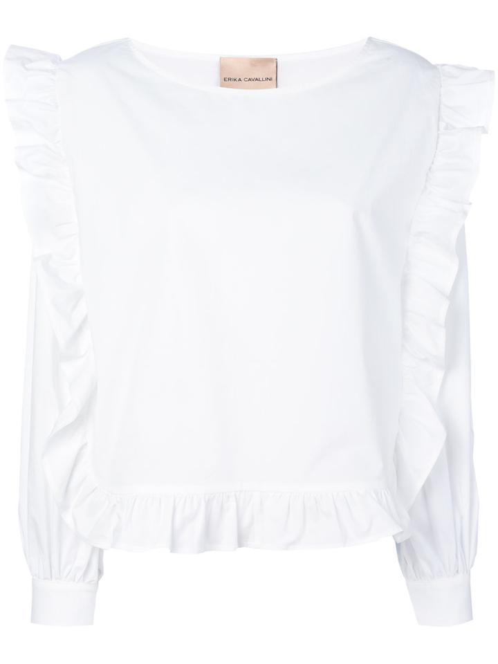 Erika Cavallini - Ruffle Trim Top - Women - Cotton/spandex/elastane - 42, White, Cotton/spandex/elastane