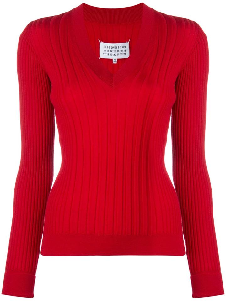 Maison Margiela Ribbbed V-neck Jumper - Red